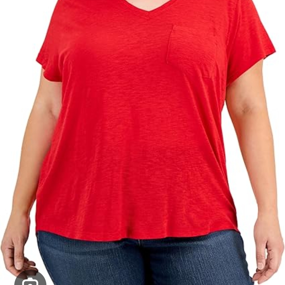 Vibrant Red V-Neck Short Sleeve Tee